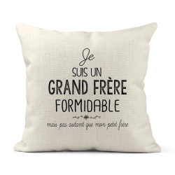 Housse de coussin - Lin - Décoration - imprimé illustration Humour Je suis un grand Frère formidable