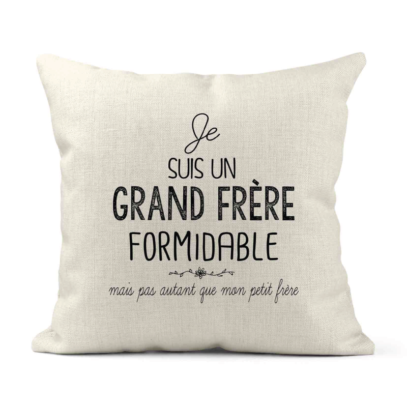 Housse de coussin - Lin - Décoration - imprimé illustration Humour Je suis un grand Frère formidable