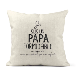 Housse de coussin - Lin - Décoration - imprimé illustration Humour Je suis un papa formidable