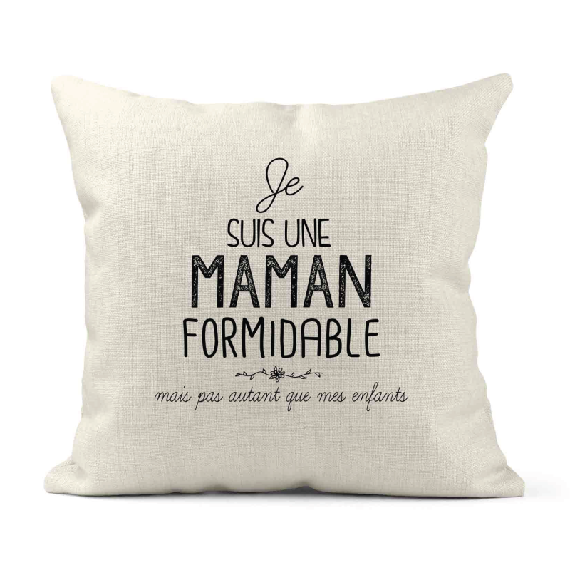 Housse de coussin - Lin - Décoration - imprimé illustration Humour Fête des mères Je suis une maman formidable