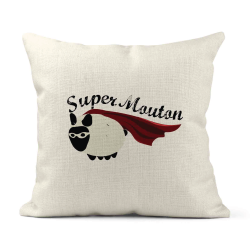 Housse de coussin - Lin - Décoration - imprimé illustration Super mouton