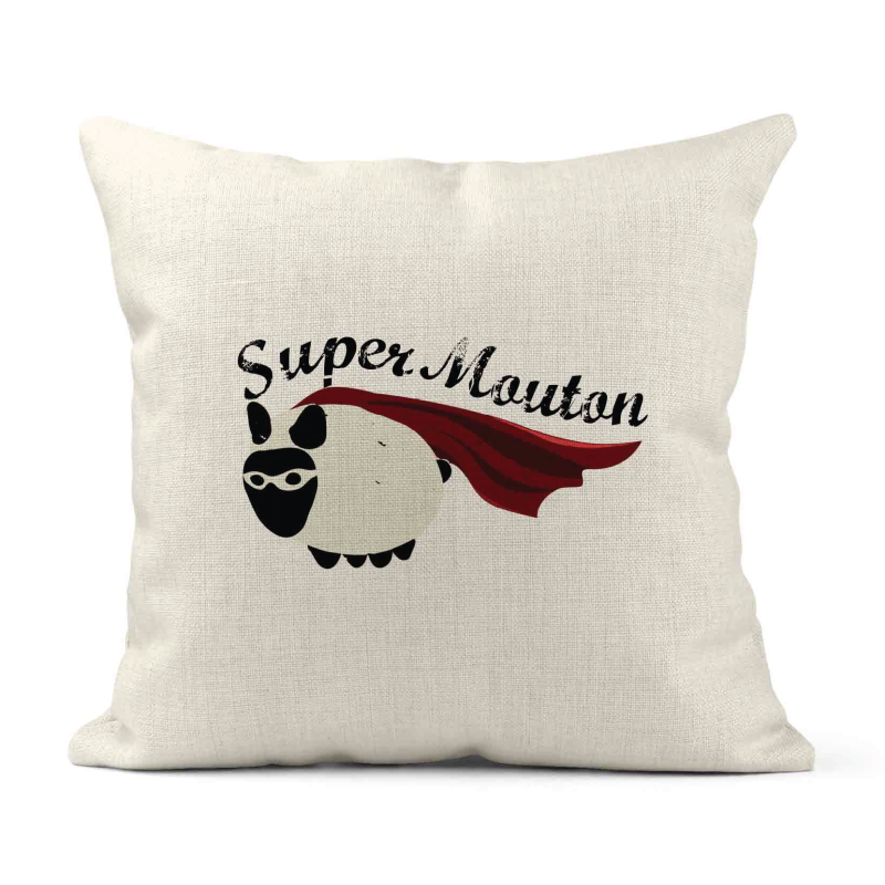 Housse de coussin - Lin - Décoration - imprimé illustration Super mouton