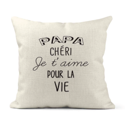 Housse de coussin - Lin - Décoration - imprimé illustration Papa chéri