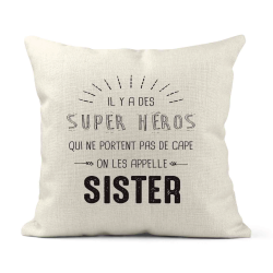 Housse de coussin - Lin - Décoration - imprimé illustration Il y a des supers héros qui ne portent pas de cape Maman