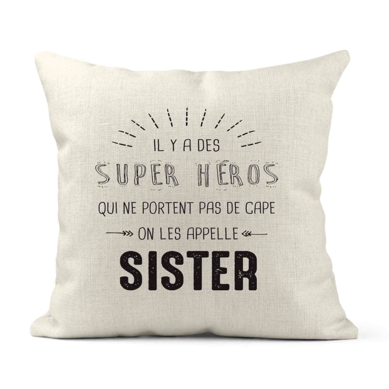 Housse de coussin - Lin - Décoration - imprimé illustration Il y a des supers héros qui ne portent pas de cape Maman