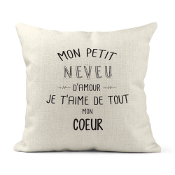 Housse de coussin - Lin - Décoration - imprimé illustration Mon petit neveu je t'aime de tout mon coeur