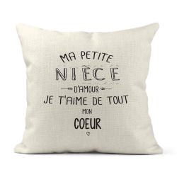 Housse de coussin - Lin - Décoration - imprimé illustration Ma petite Nièce je t'aime de tout mon coeur