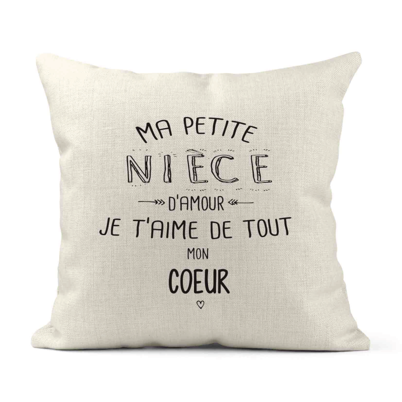 Housse de coussin - Lin - Décoration - imprimé illustration Ma petite Nièce je t'aime de tout mon coeur