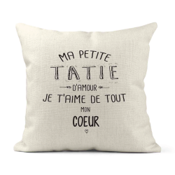 Housse de coussin - Lin - Décoration - imprimé illustration Ma petite Tatie je t'aime de tout mon coeur