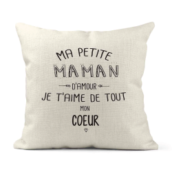 Housse de coussin - Lin - Décoration - imprimé illustration Ma petite Maman je t'aime de tout mon coeur