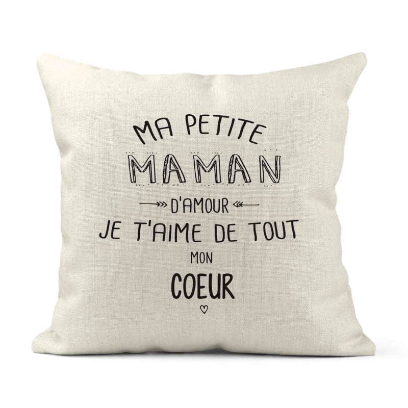 Housse de coussin - Lin - Décoration - imprimé illustration Ma petite Maman je t'aime de tout mon coeur