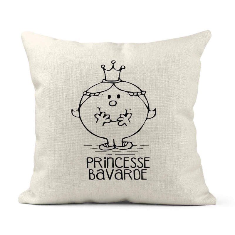 Housse de coussin - Lin - Décoration - imprimé illustration Princesse Bavarde