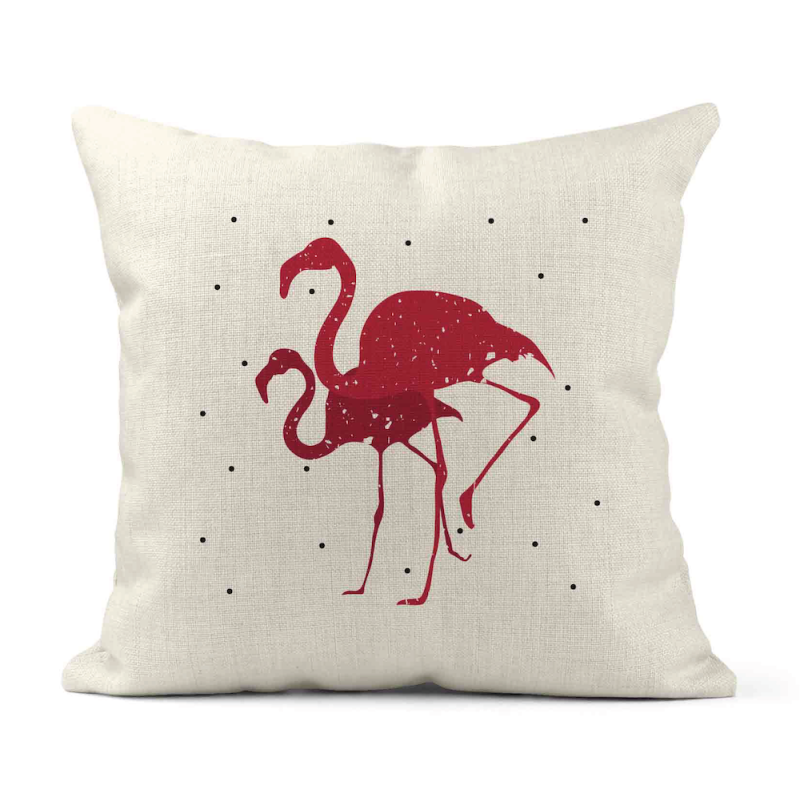 Housse de coussin - Lin - Décoration - imprimé illustration Flamant rose camargue