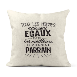 Housse de coussin - Lin - Décoration - imprimé citation les meilleurs deviennent parrain