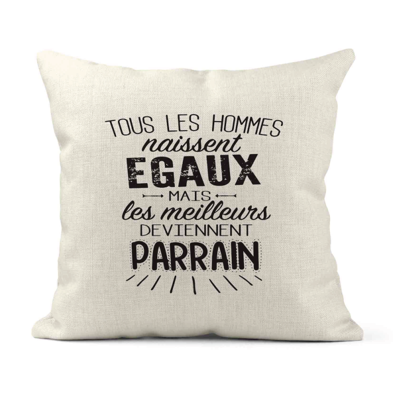Housse de coussin - Lin - Décoration - imprimé citation les meilleurs deviennent parrain