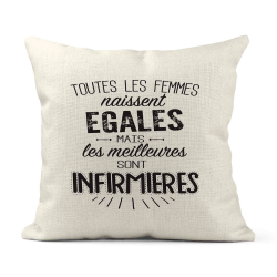 Housse de coussin - Lin - Décoration - imprimé citation  les meilleures sont infirmières