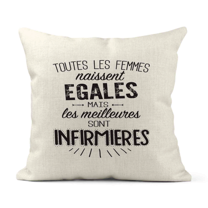 Housse de coussin - Lin - Décoration - imprimé citation  les meilleures sont infirmières