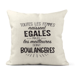 Housse de coussin - Lin - Décoration - imprimé citation  les meilleures sont boulangères