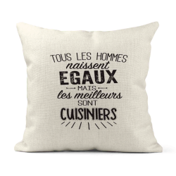 Housse de coussin - Lin - Décoration - imprimé citation  les meilleurs sont cuisiniers