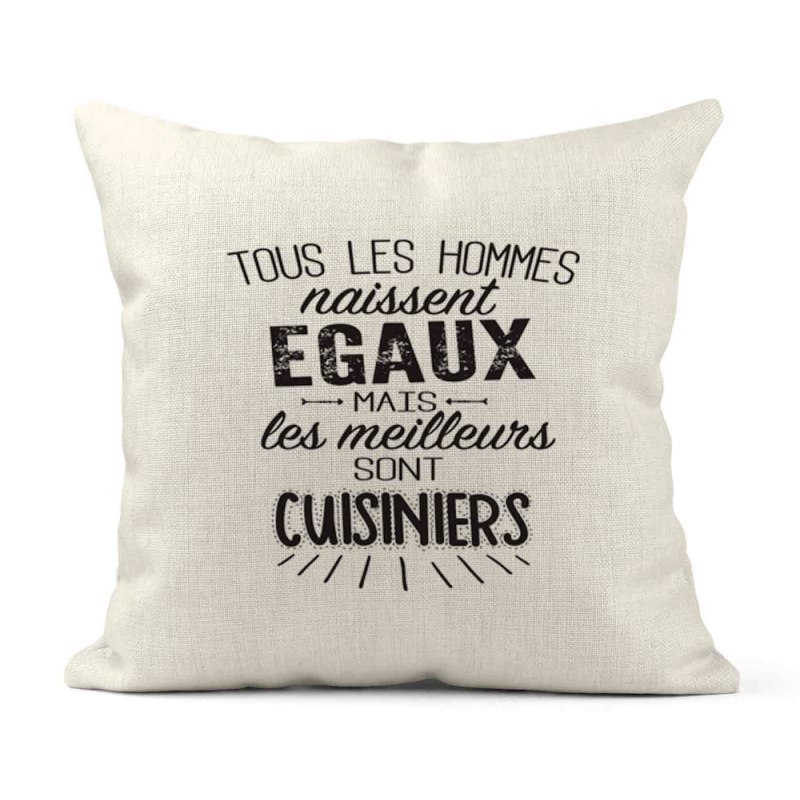 Housse de coussin - Lin - Décoration - imprimé citation  les meilleurs sont cuisiniers