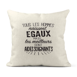 Housse de coussin - Lin - Décoration - imprimé citation  les meilleurs sont aides soignants