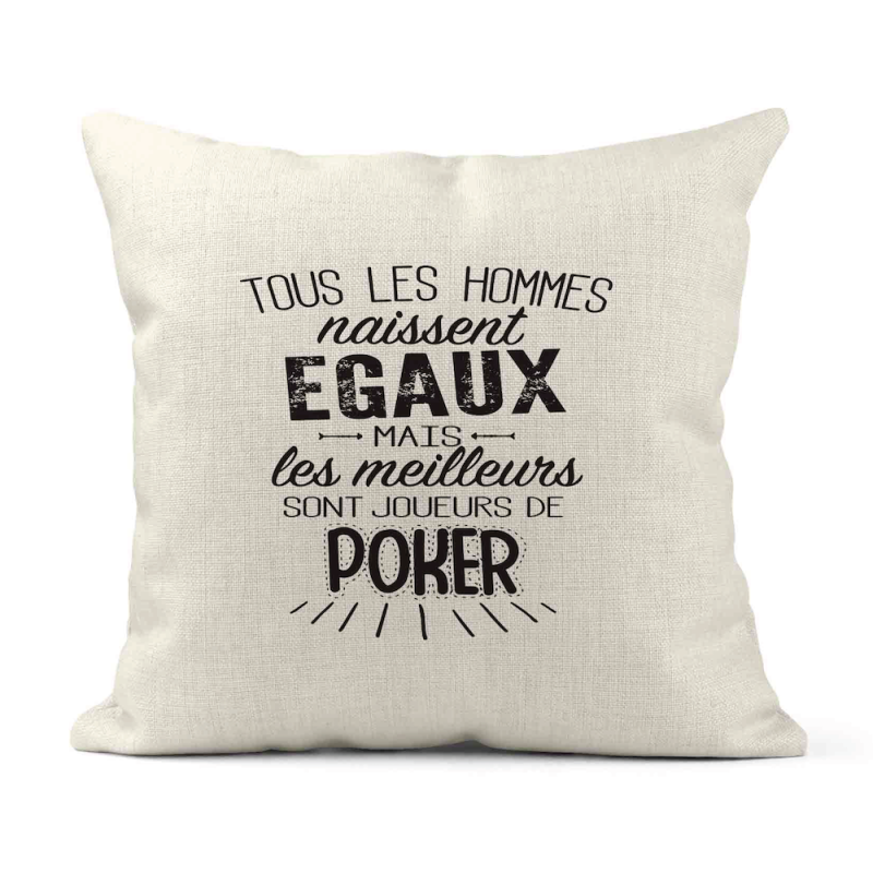 Housse de coussin - Lin - Décoration - imprimé citation les meilleurs sont joueurs de poker