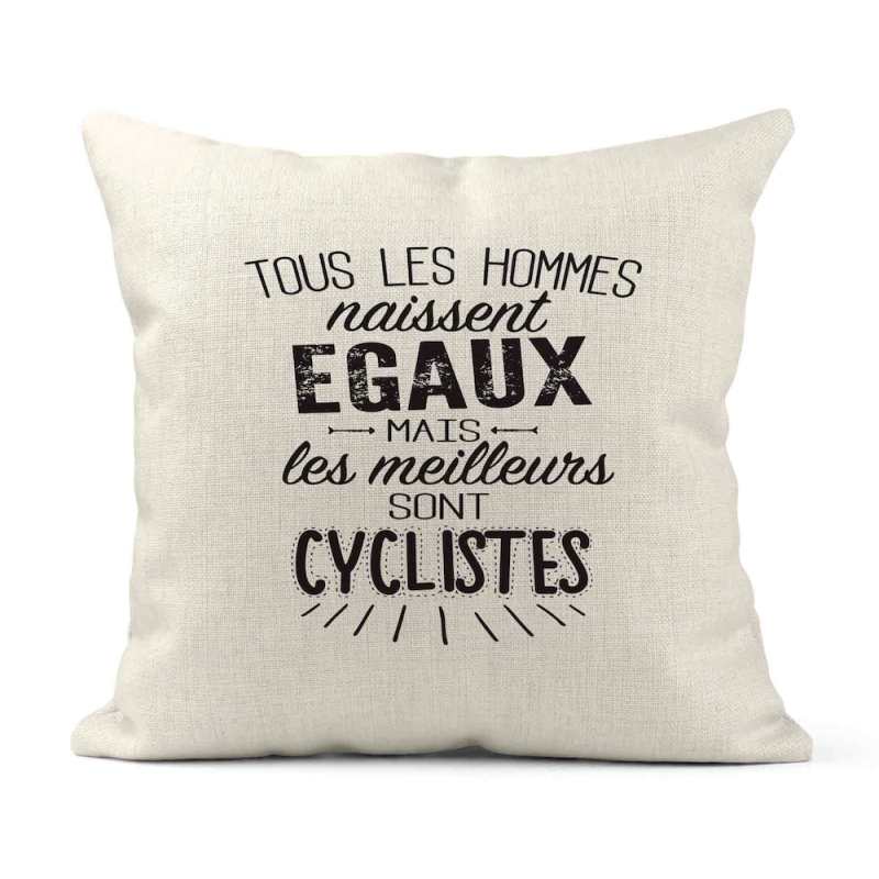 Housse de coussin - Lin - Décoration - imprimé citation Sport les meilleurs sont Cycliste