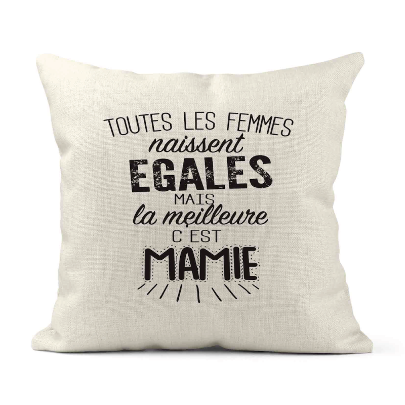 Housse de coussin - Lin - Décoration - imprimé citation Fête des grands mère la meilleure c'est mamie