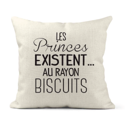 Housse de coussin - Lin - Décoration - imprimé citation Les princes existent au rayon biscuits