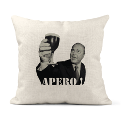 Housse de coussin - Lin - Décoration - imprimé citation Apéro Jacques Chirac