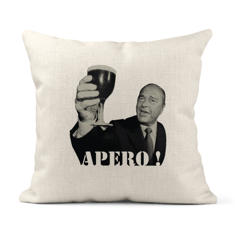Housse de coussin - Lin - Décoration - imprimé citation Apéro Jacques Chirac