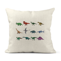 Housse de coussin - Lin - Décoration - imprimé illustration dinosaures