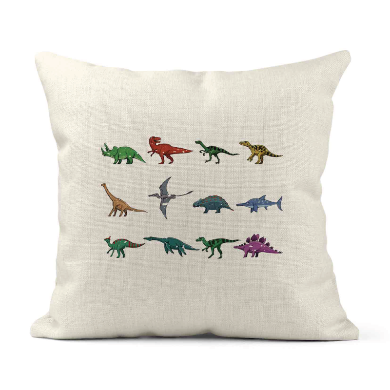 Housse de coussin - Lin - Décoration - imprimé illustration dinosaures