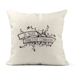 Housse de coussin - Lin - Décoration - imprimé citation Princesse connasse