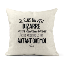 Housse de coussin - Lin - Décoration - imprimé Je suis un peu bizarre amis qui le sont autant que moi