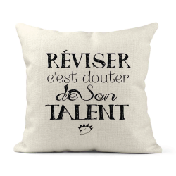 Housse de coussin - Lin - Décoration - imprimé Citation Réviser c'est douter de son talent