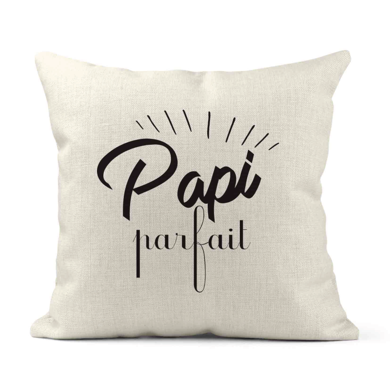 Housse de coussin - Lin - Décoration - imprimé Citation Papi parfait