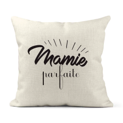 Housse de coussin - Lin - Décoration - imprimé Citation Mamie parfaite