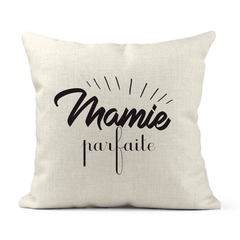Housse de coussin - Lin - Décoration - imprimé Citation Mamie parfaite