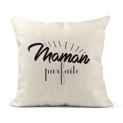 Housse de coussin - Lin - Décoration - imprimé Citation Maman parfaite