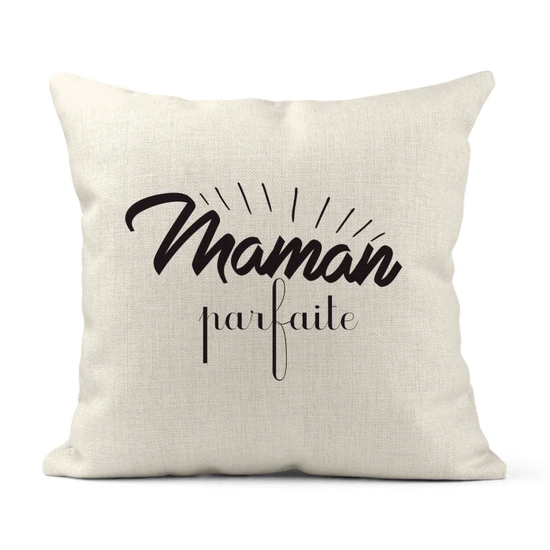 Housse de coussin - Lin - Décoration - imprimé Citation Maman parfaite