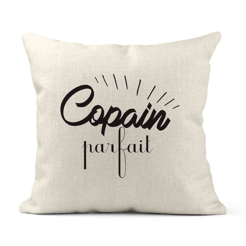 Housse de coussin - Lin - Décoration - imprimé Citation Copain parfait