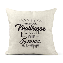 Housse de coussin - Lin - Décoration - imprimé Citation Merci maîtresse pour cette jolie année