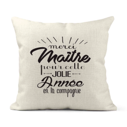 Housse de coussin - Lin - Décoration - imprimé Citation Merci maître pour cette jolie année