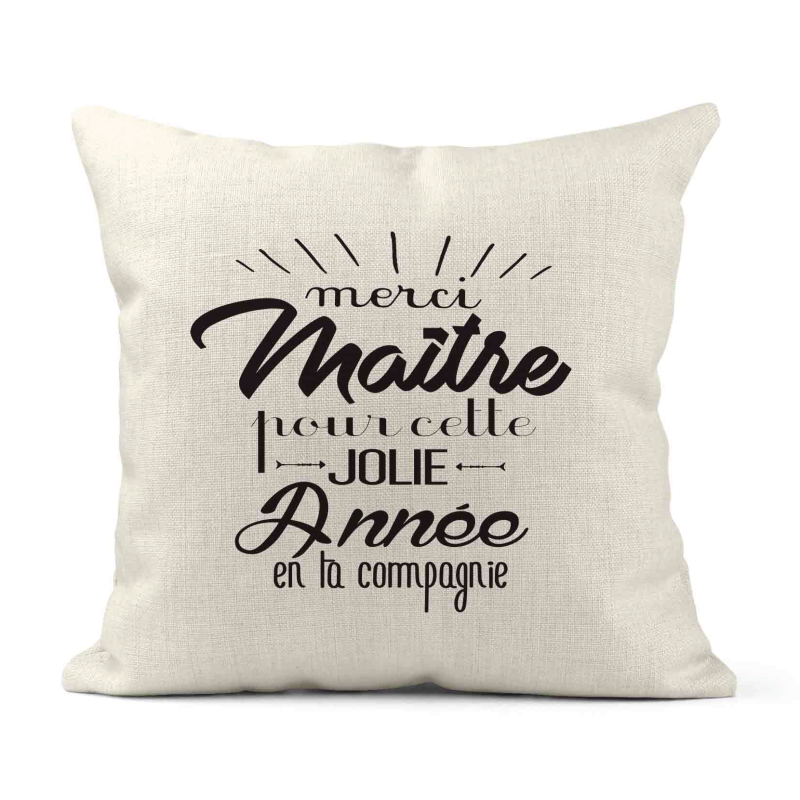 Housse de coussin - Lin - Décoration - imprimé Citation Merci maître pour cette jolie année