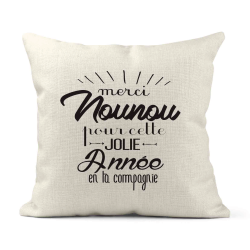 Housse de coussin - Lin - Décoration - imprimé Citation Merci Nounou pour cette jolie année