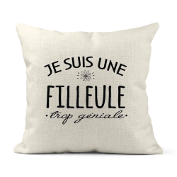 Housse de coussin - Lin - Décoration - imprimé Citation Je suis une Filleule trop géniale