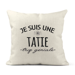 Housse de coussin - Lin - Décoration - imprimé Citation Je suis une tatie trop géniale