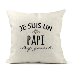 Housse de coussin - Lin - Décoration - imprimé Citation Je suis un papi trop génial