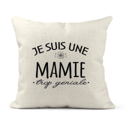 Housse de coussin - Lin - Décoration - imprimé Citation Je suis une mamie trop géniale